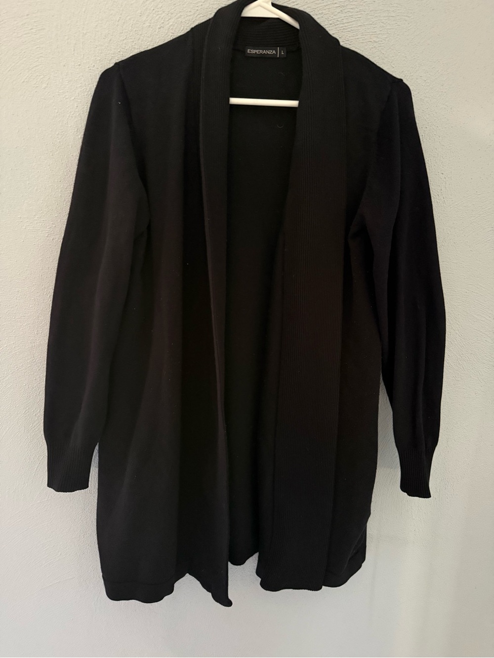 Esperanza Black Open-Front Long Cardigan